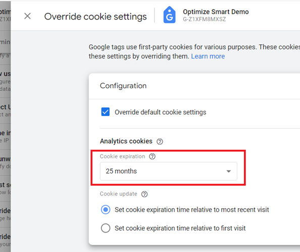 Set cookie expiration to 25 months from the drop down menu
