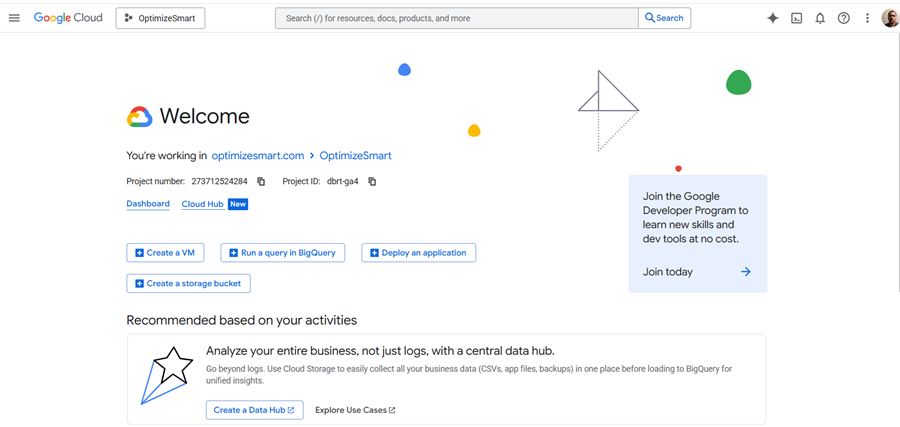 home page google cloud console