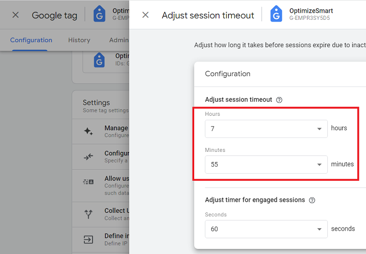 GA4 session timeout setting