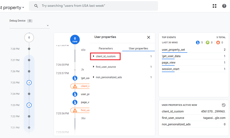 Find and click on the user property named ‘client id custom‘