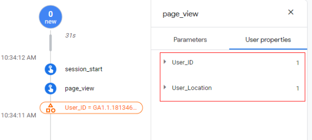 How to use DebugView report in Google Analytics 4 (GA4) 12 the user properties set on the ‘page view event 2