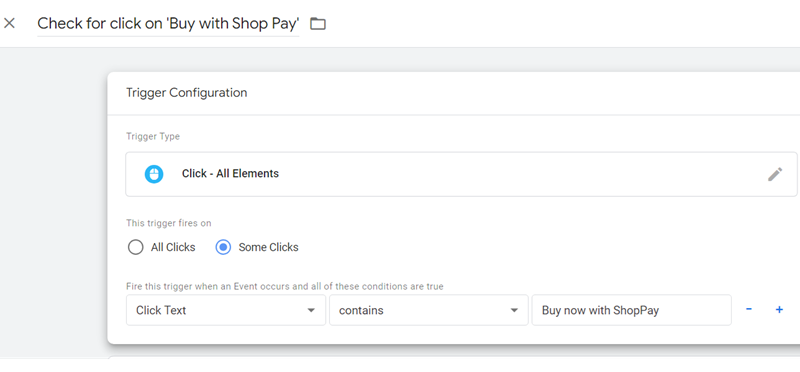 Check for click on ‘Buy with Shop Pay gtm trigger