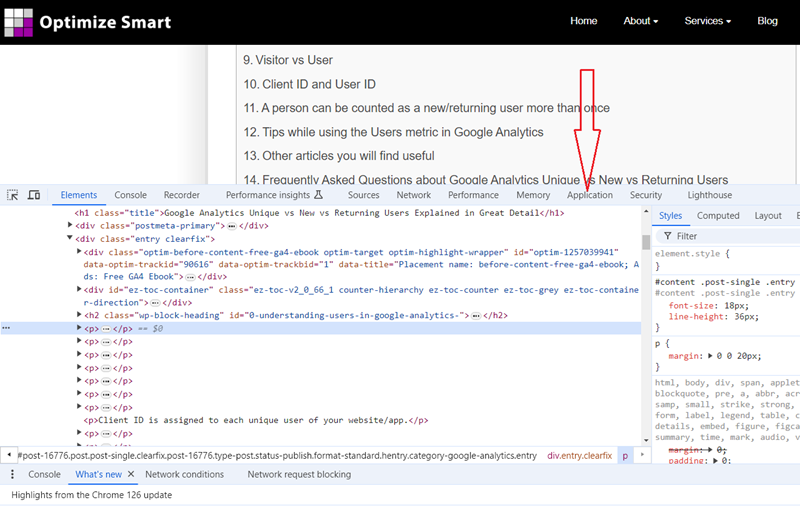 Click on the ‘Application tab