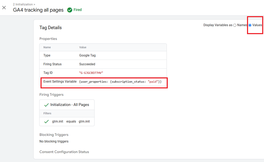 Check the value of the ‘Event settings variable