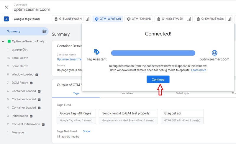Navigate back to your Tag Assistant window