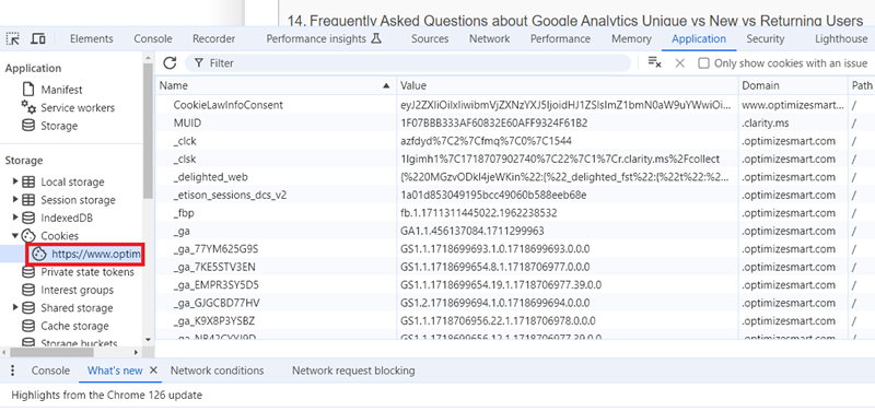 Click on your domain name to see the list of cookies installed by it