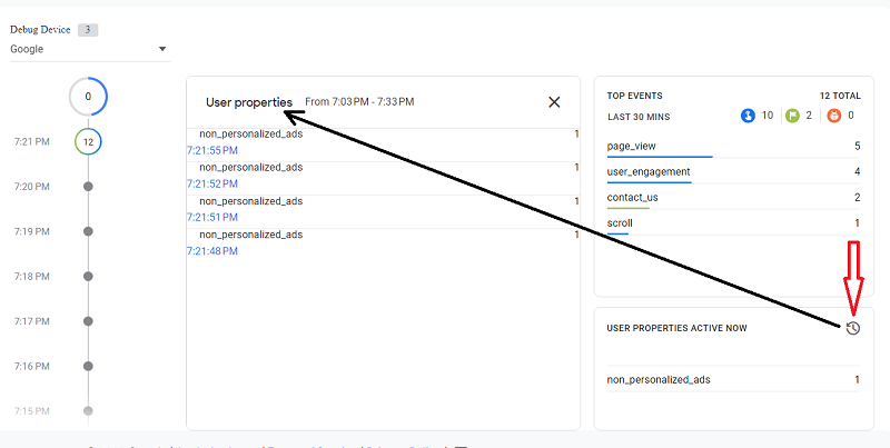How to use DebugView report in Google Analytics 4 (GA4) 18 Click on the clock icon to see how the values changed for a particular user property