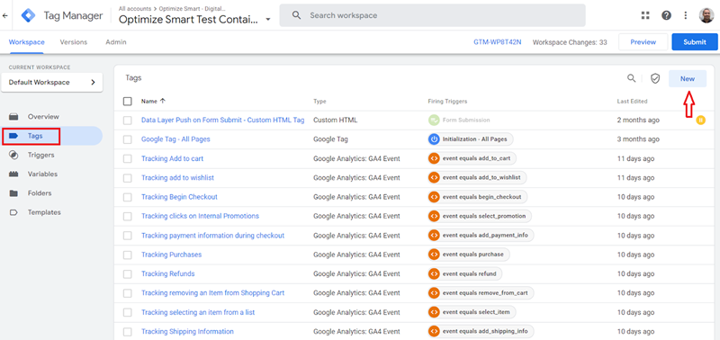 click on the ‘New‘ button to create a new tag