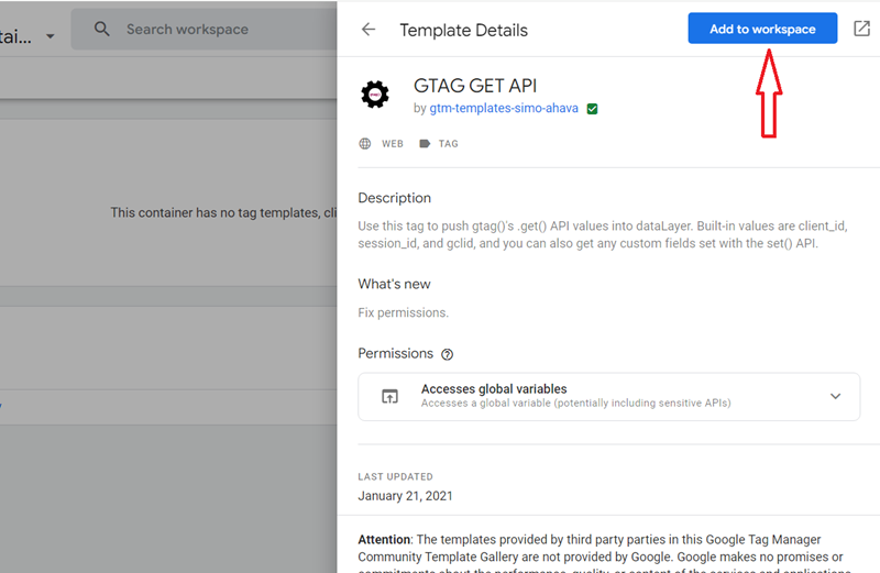 Click on the ‘Add to workspace‘ button