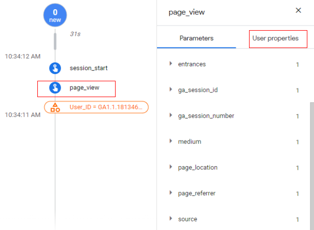 How to use DebugView report in Google Analytics 4 (GA4) 11 the user properties set on the ‘page view event