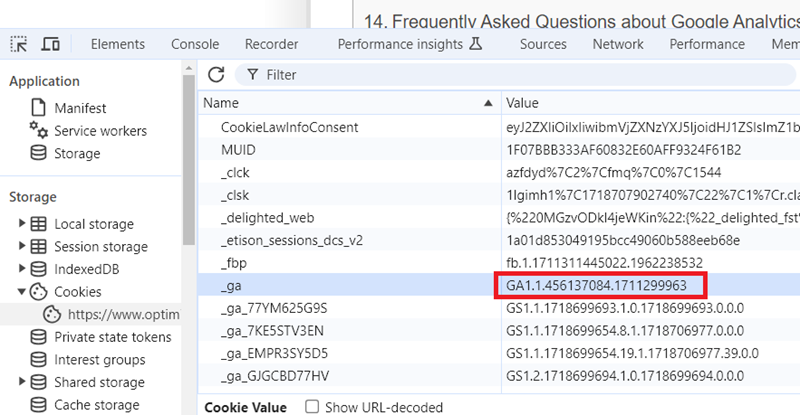 Look at the value of the cookie named ‘ ga