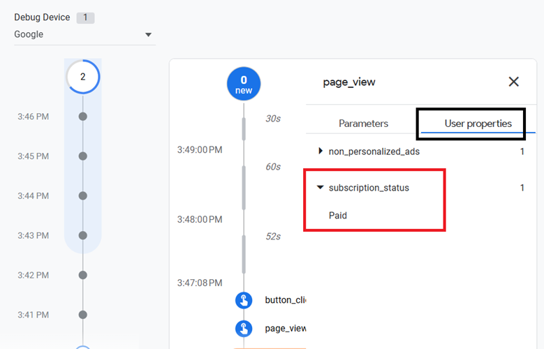 Confirm that the Subscription Status user property is appearing with each relevant event