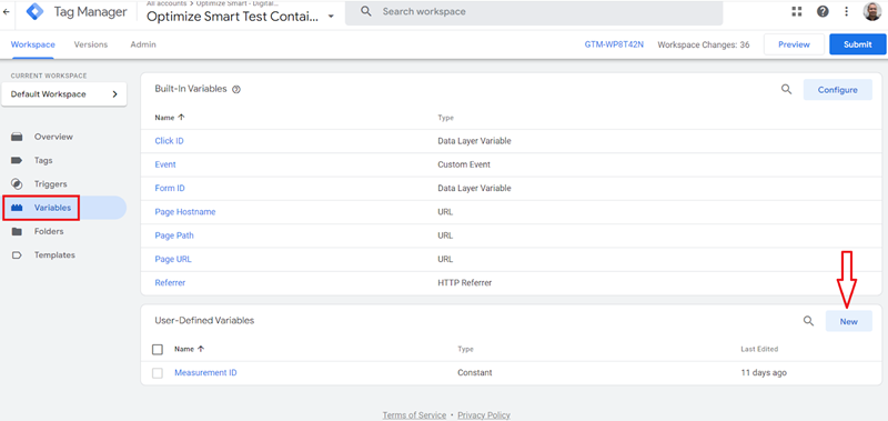 click on the ‘New‘ button under the ‘User Defined Variables‘ section
