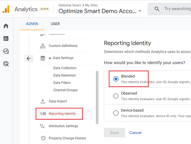 blended reporting identity ga4