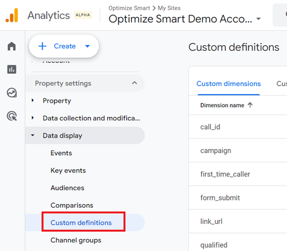 click on ‘Custom definitions under ‘Data display