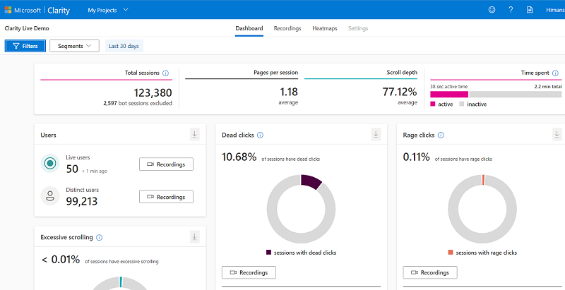 microsoft clarity website usage data