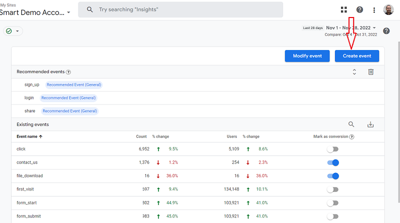 Click on the ‘Create Event button