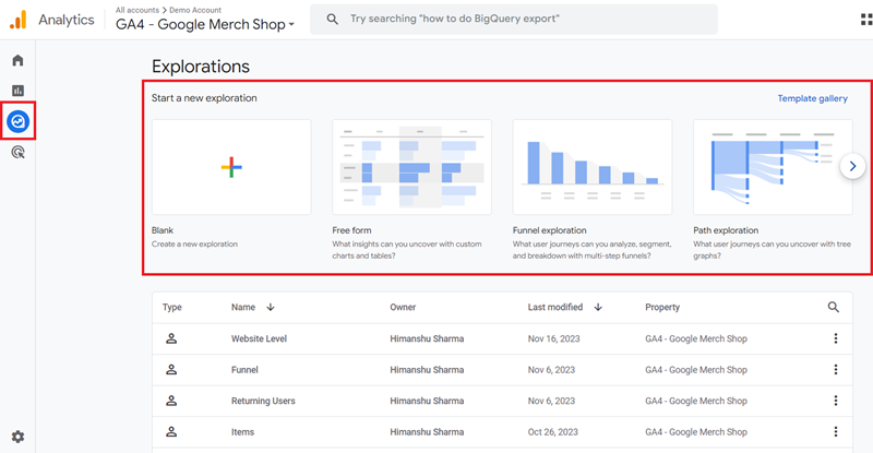 Explorations is a set of report templates
