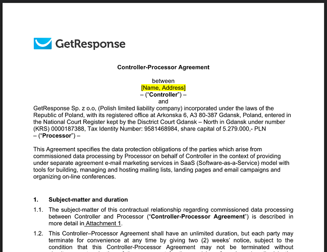 controller processor agreement
