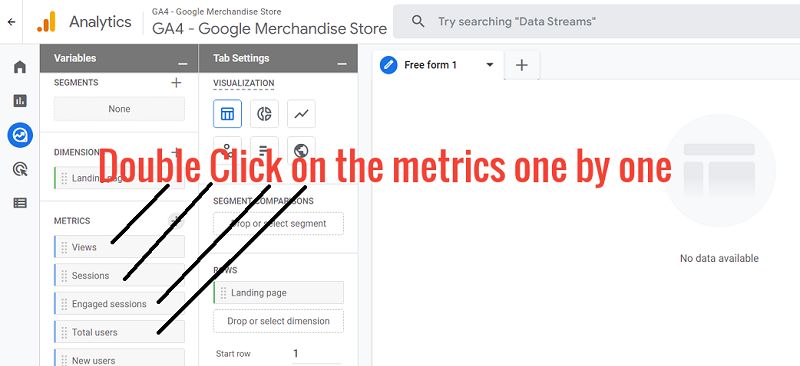 double click on the metrics one by one