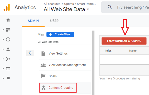 new content grouping button