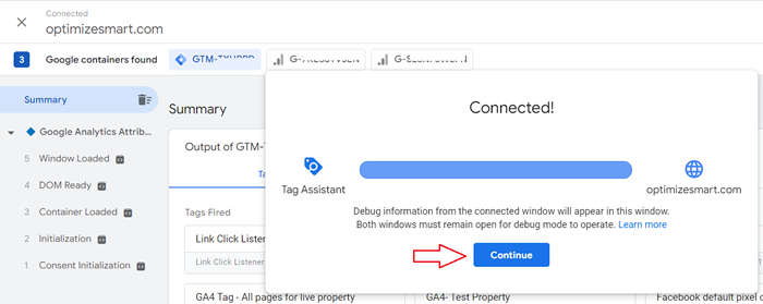Navigate back to the Tag Assistant window