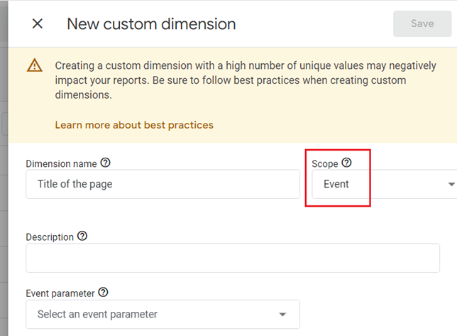 Make sure the scope of the dimension is set to ‘Event‘