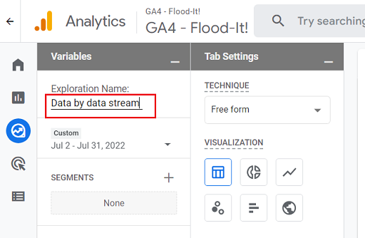 exploration name ga4 data by data stream