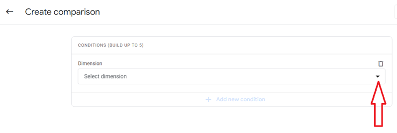 Click on the select dimension drop down menu
