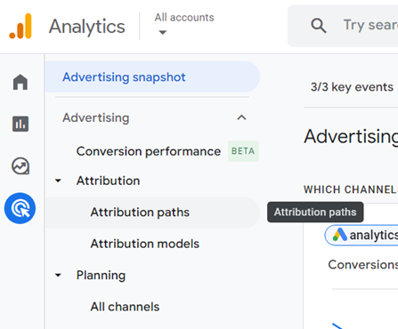 Click on the ‘Attribution paths link ga4