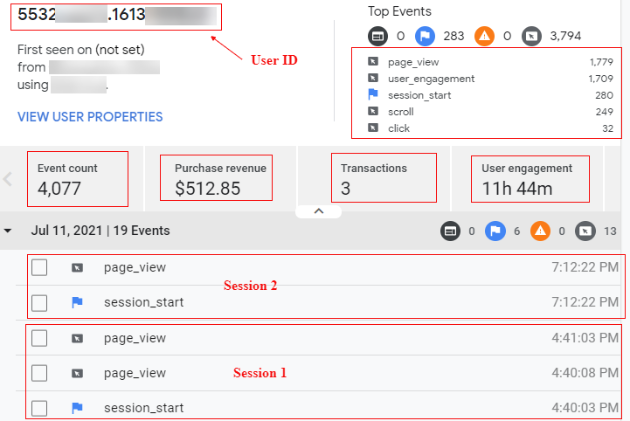 User Explorer report in Google Analytics 4 