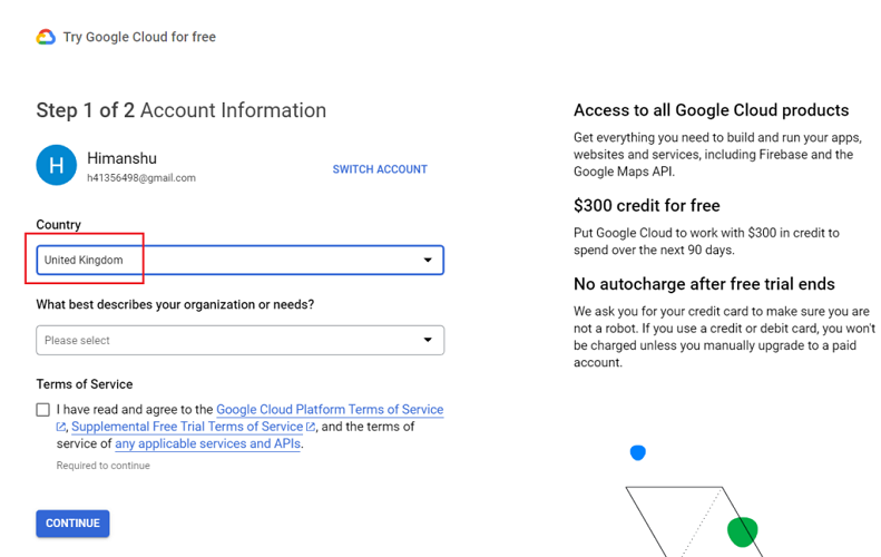 Select your billing country