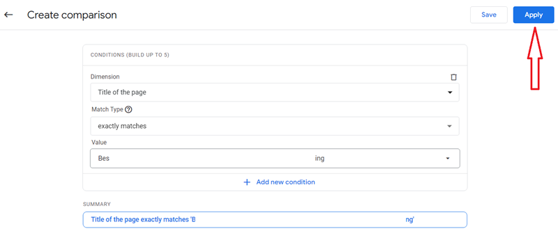 Click on the ‘Apply button to create a new comparison