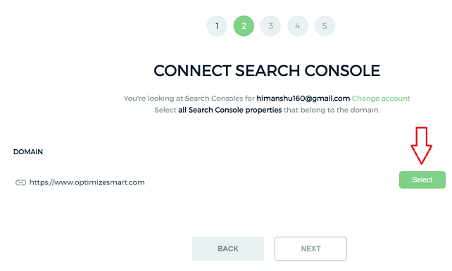 Select the search console property