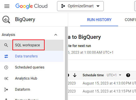 Click on the ‘SQL Workspace