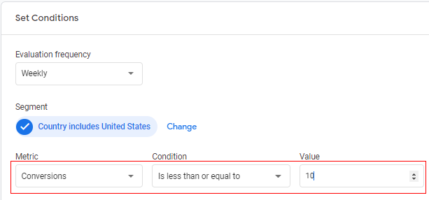 create custom insights set conditions