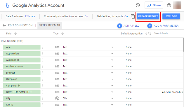 google analytics connector create report