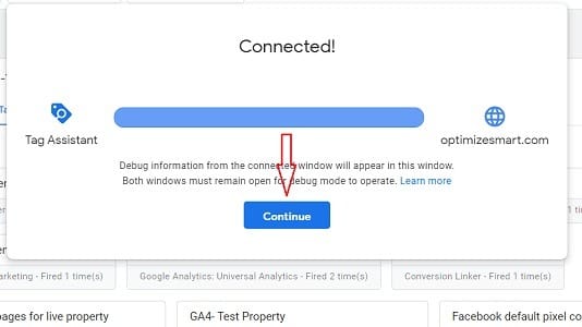 continue button gtm preview mode