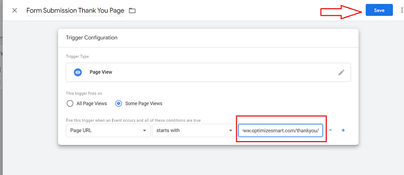 URL of the ‘thank you page