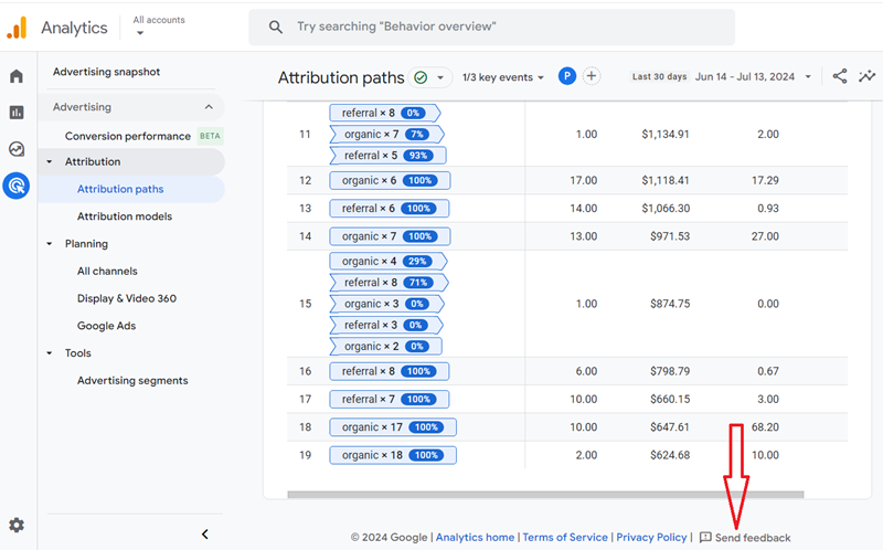 provide feedback about the ‘Attribution Paths report