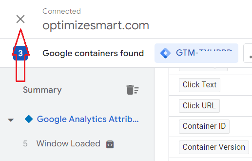 close the Google Tag Assistant