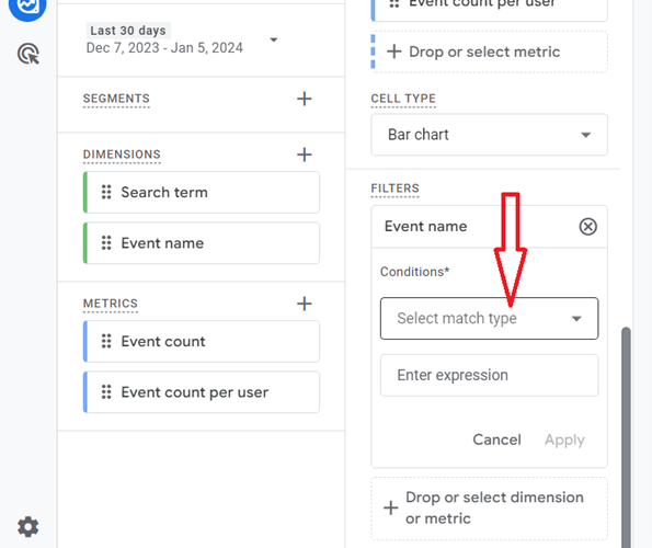 click on Select match type