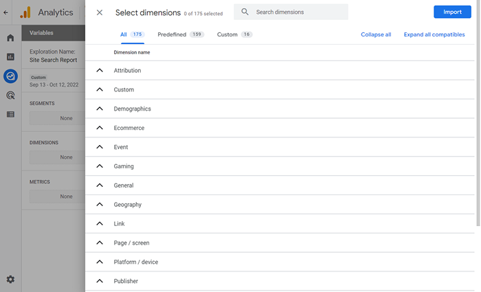 select dimensions ga4