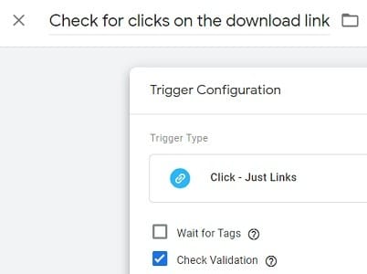 gtm event tracking check for clicks on the download link