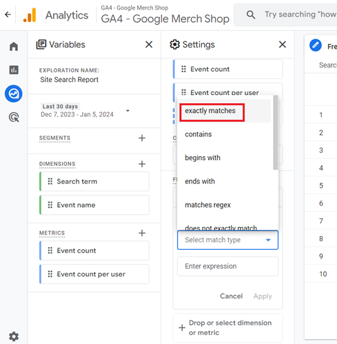 Click on ‘exactly matches