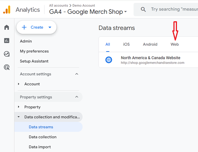 web data stream ga4