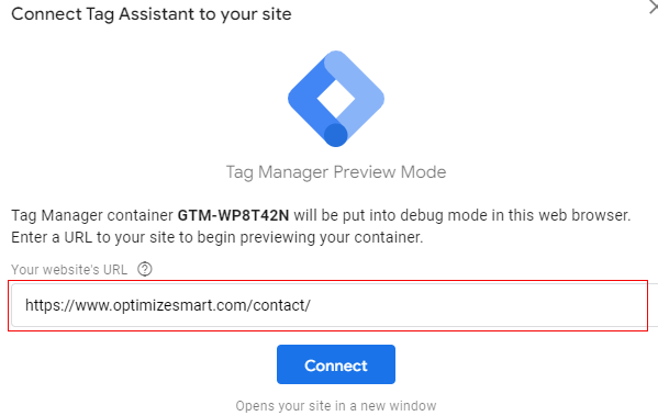 Enter your websites URL in Tag Assistant 1