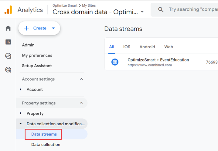 click on ‘Data Streams under ‘Data collection and modification