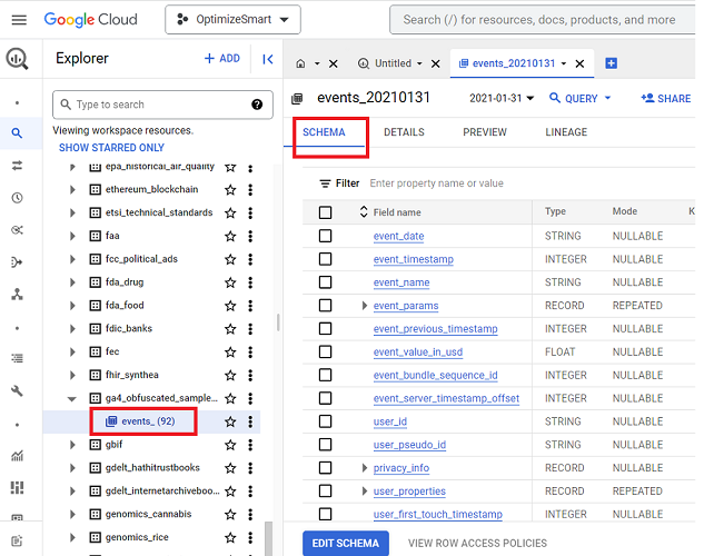 ga4 sample dataset in bigquery