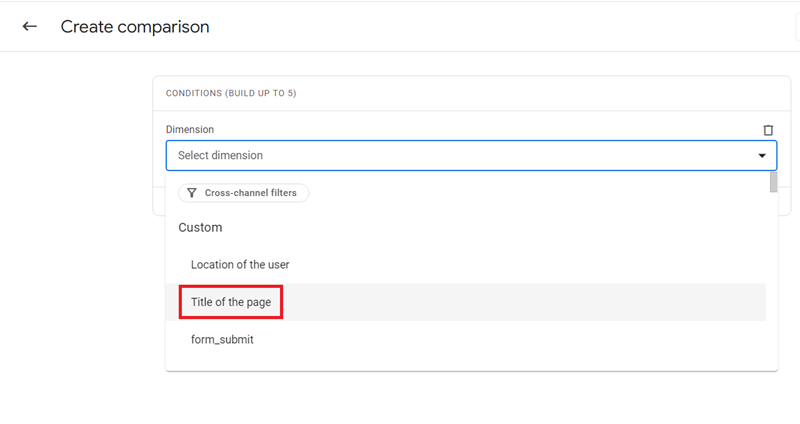 Select the custom dimension ‘Title of the page from the drop down menu